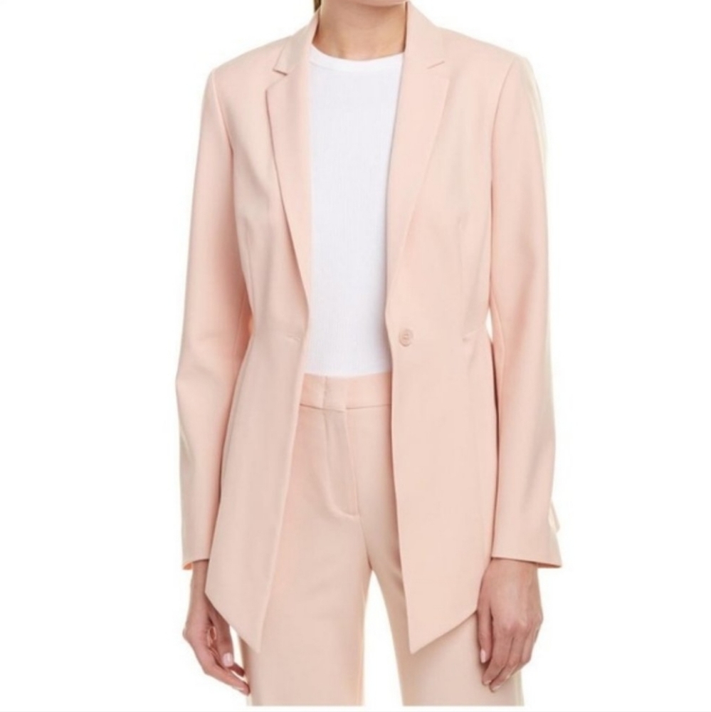 𝅺BCBGMAXAZRIA Sami Dusty Pink Pleated Peplum Blazer Jacket Size Large